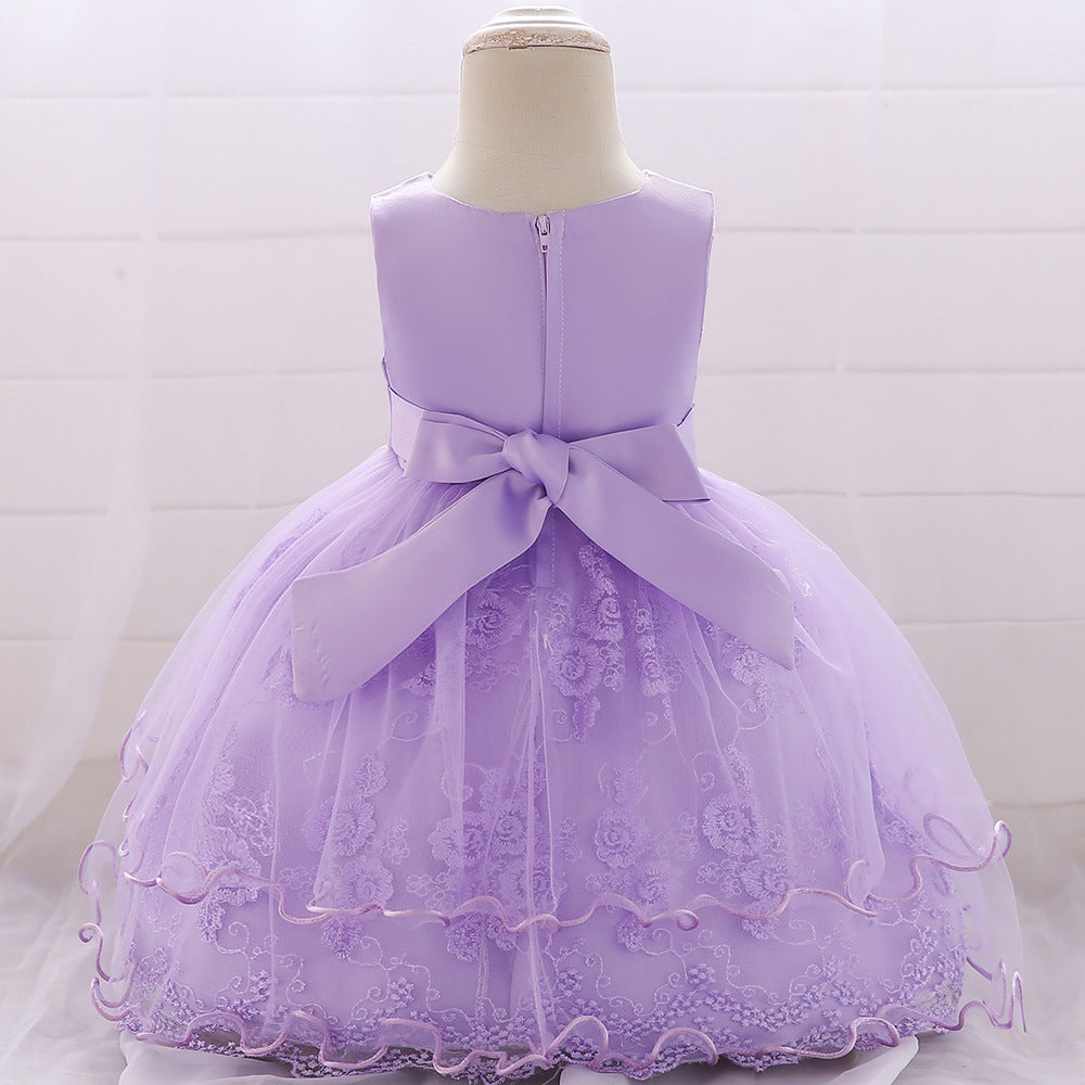 Cute Puffy Baby Girl Princess Dress – Tea Length Party Gown with Bow & Sequins