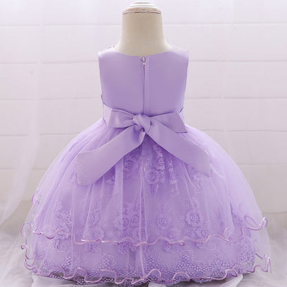 Cute Puffy Baby Girl Princess Dress – Tea Length Party Gown with Bow & Sequins