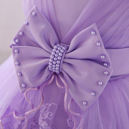 Cute Puffy Baby Girl Princess Dress – Tea Length Party Gown with Bow & Sequins