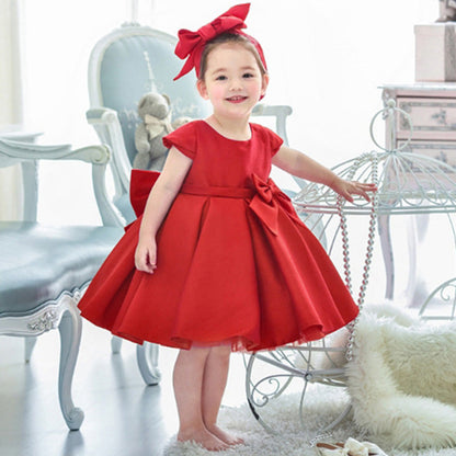 Red Bow A-line Princess Party Dress for Baby Girls | Cute & Playful Kids Dress