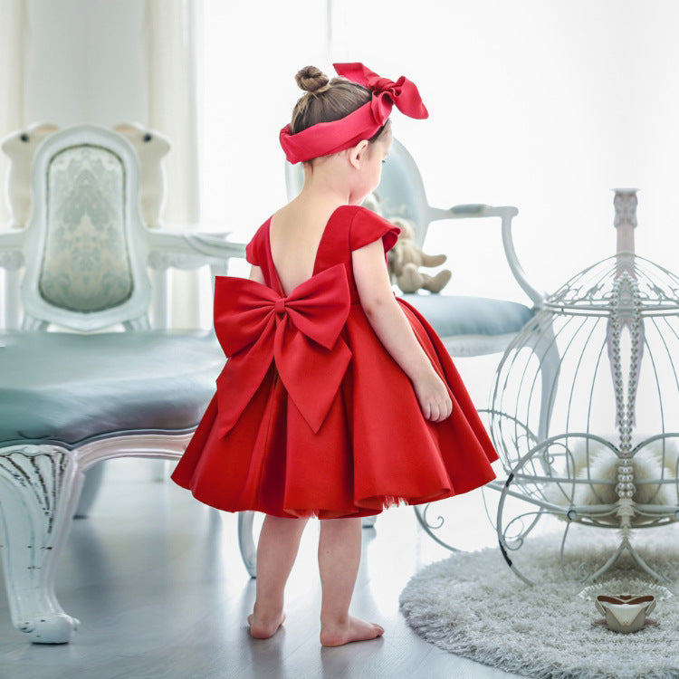 Red Bow A-line Princess Party Dress for Baby Girls | Cute & Playful Kids Dress