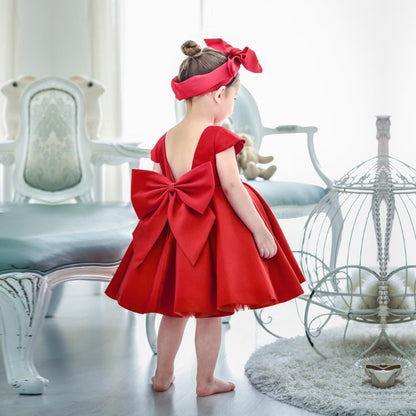 Red Bow A-line Princess Party Dress for Baby Girls | Cute & Playful Kids Dress