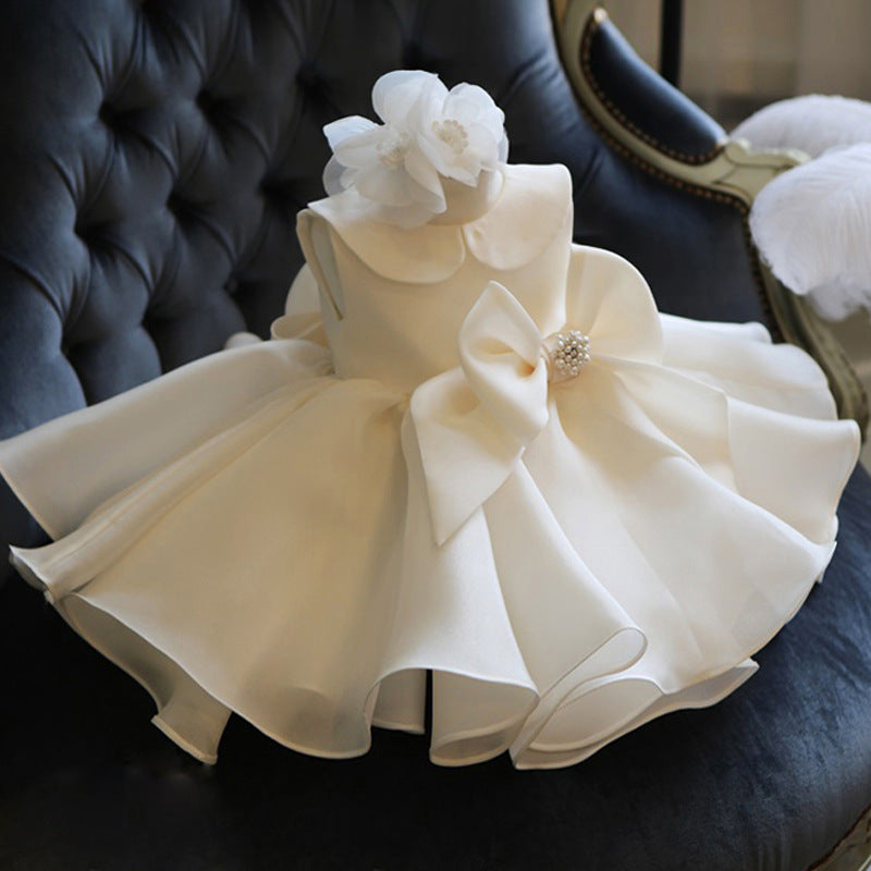 White A-line Party Dress for Baby Girls & Toddlers | Bowknot, Ruffles, Sequins