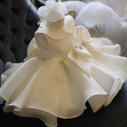 White A-line Party Dress for Baby Girls & Toddlers | Bowknot, Ruffles, Sequins