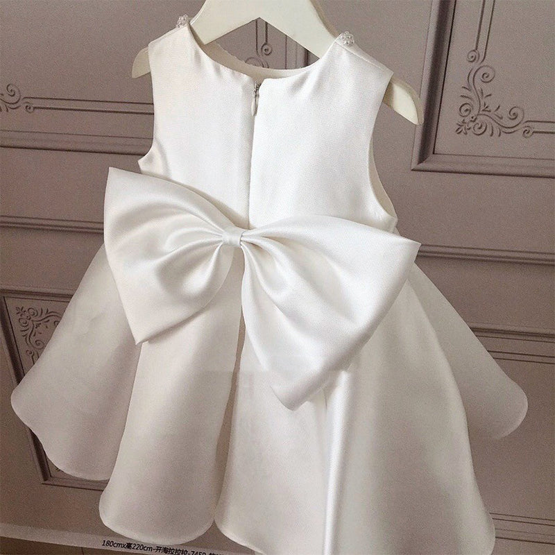 Baby Girl White Lace Party Dress with Bowknot | Cute Tea Length Flower Girl Dress