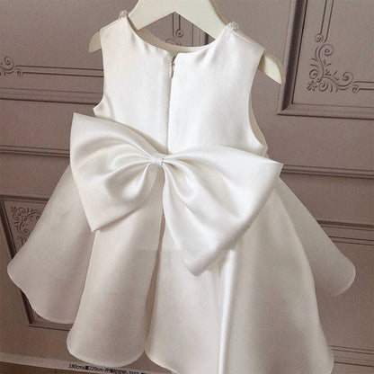 Baby Girl White Lace Party Dress with Bowknot | Cute Tea Length Flower Girl Dress