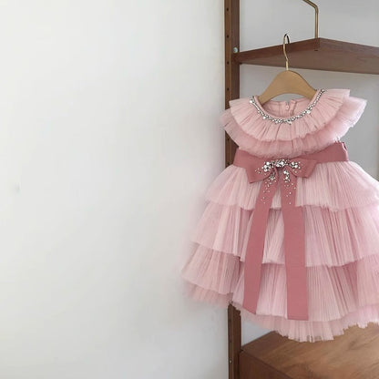 Baby Pink Tulle Bow Birthday Dress – Toddler & Girl Party Wear