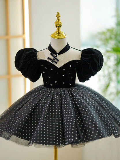 Black Princess Ball Gown Puffy Tulle Dress for Girls – Elegant Party, Wedding & Flower Girl Outfit