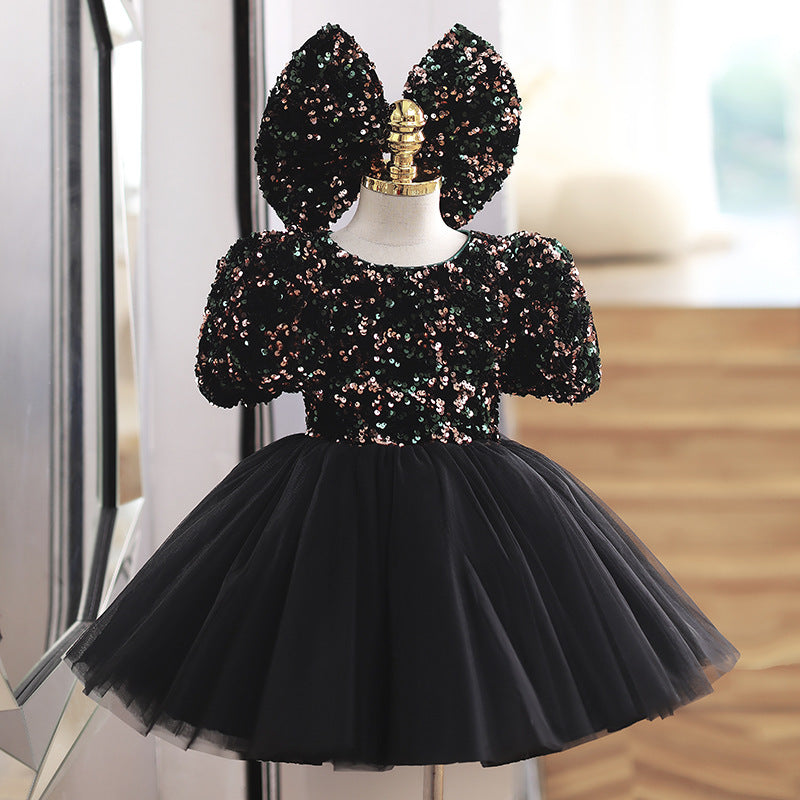 Black Puffy Sequin Princess Dress for Girls – Ball Gown Tulle Party Dress
