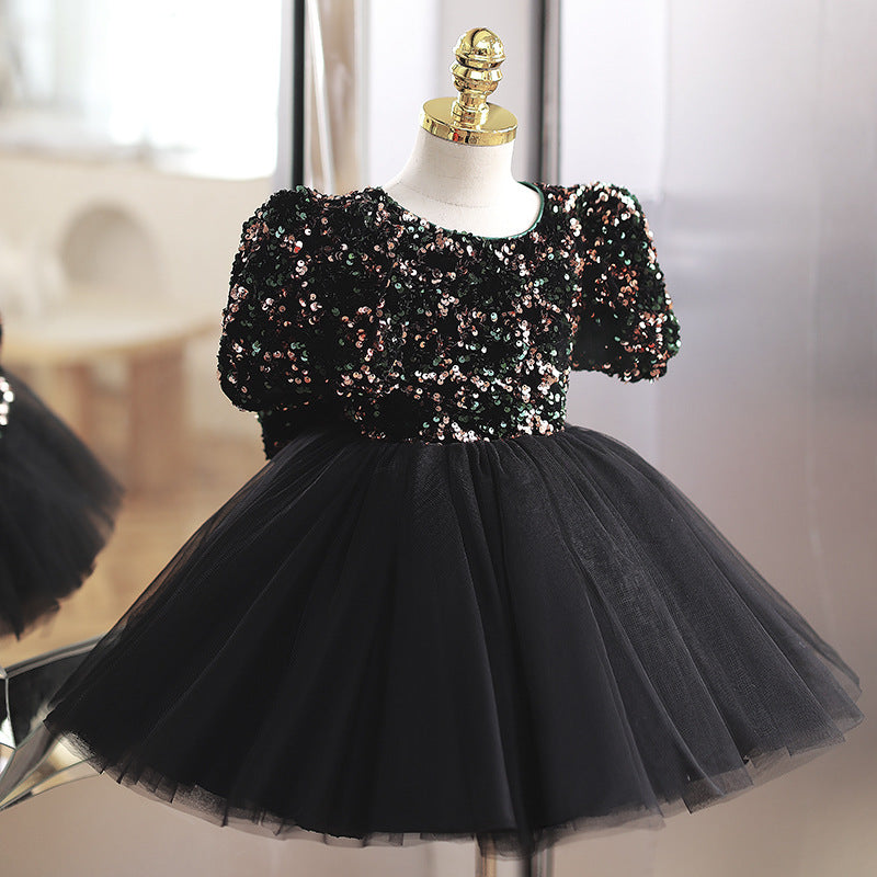 Black Puffy Sequin Princess Dress for Girls – Ball Gown Tulle Party Dress