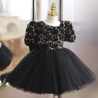 Black Puffy Sequin Princess Dress for Girls – Ball Gown Tulle Party Dress