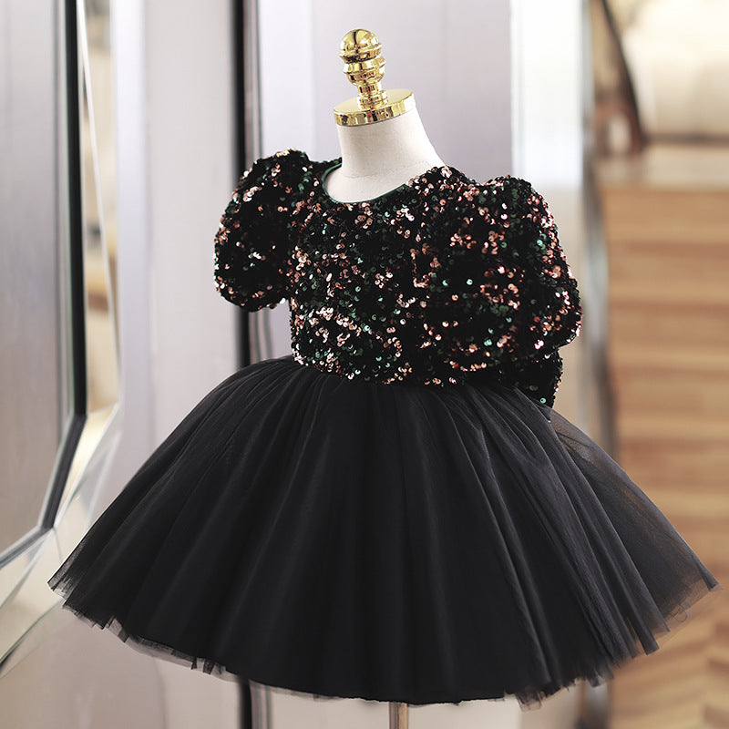 Black Puffy Sequin Princess Dress for Girls – Ball Gown Tulle Party Dress