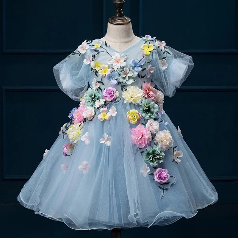 Blue Tulle Princess Dress for Kids – Flower Girl & Party Gown