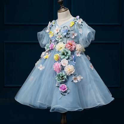 Blue Tulle Princess Dress for Kids – Flower Girl & Party Gown
