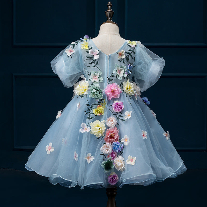 Blue Tulle Princess Dress for Kids – Flower Girl & Party Gown