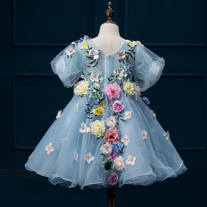 Blue Tulle Princess Dress for Kids – Flower Girl & Party Gown