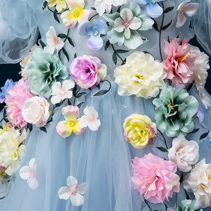 Blue Tulle Princess Dress for Kids – Flower Girl & Party Gown