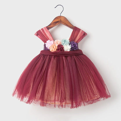 Burgundy Tulle Flower Girl Dress – Baby Birthday & Party Outfit | A-Line Tea Length