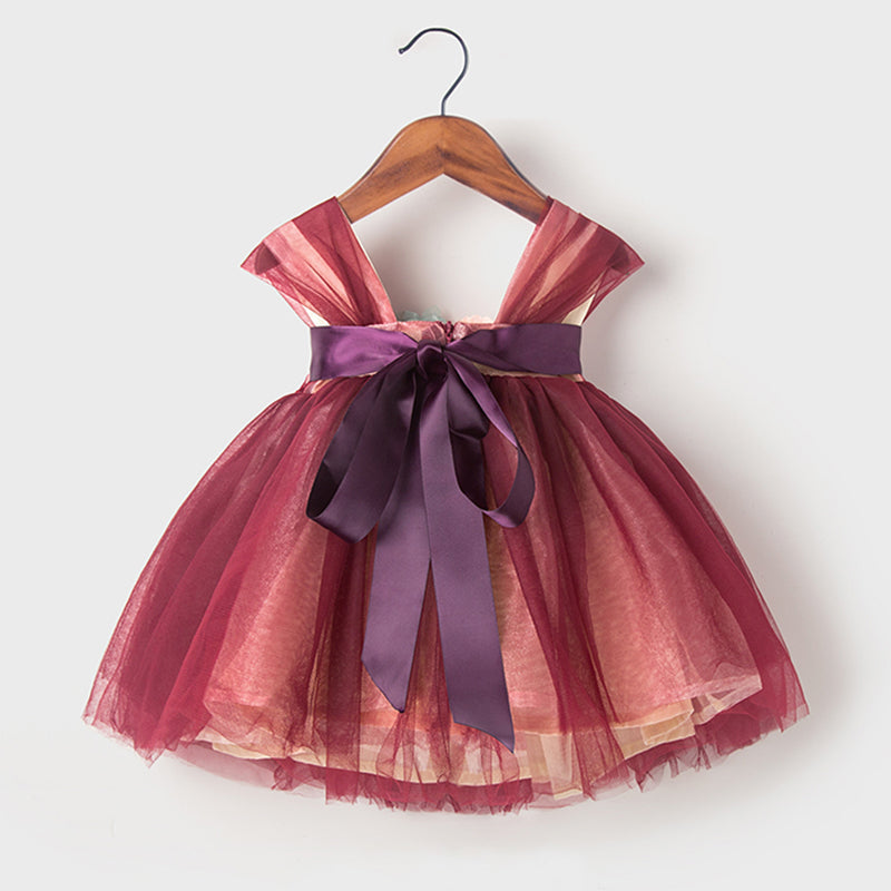 Burgundy Tulle Flower Girl Dress – Baby Birthday & Party Outfit | A-Line Tea Length