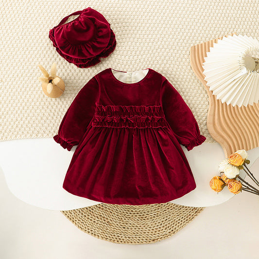 Burgundy Velvet Girls Dress – Cute Winter Party Outfit for Toddlers & Kids