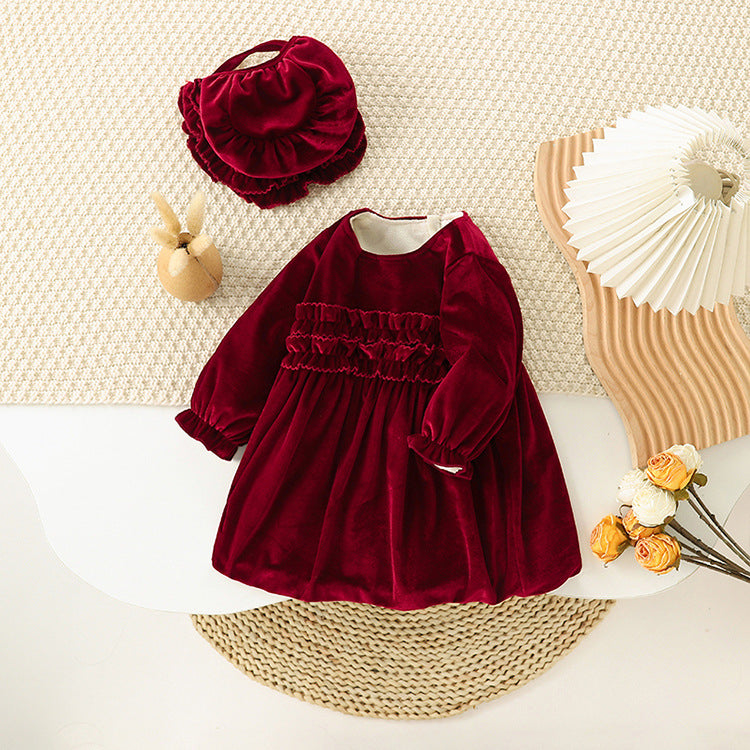 Burgundy Velvet Girls Dress – Cute Winter Party Outfit for Toddlers & Kids