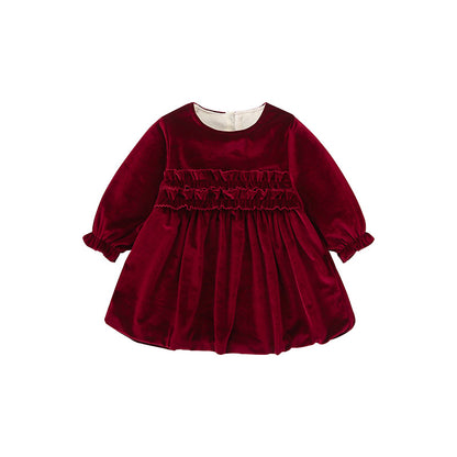 Burgundy Velvet Girls Dress – Cute Winter Party Outfit for Toddlers & Kids