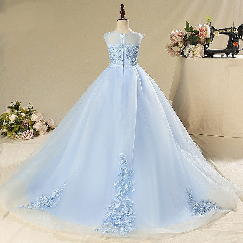 Butterfly Flower Girl Princess Maxi Dress | Blue Tulle Party Gown for Girls 2-12 Years