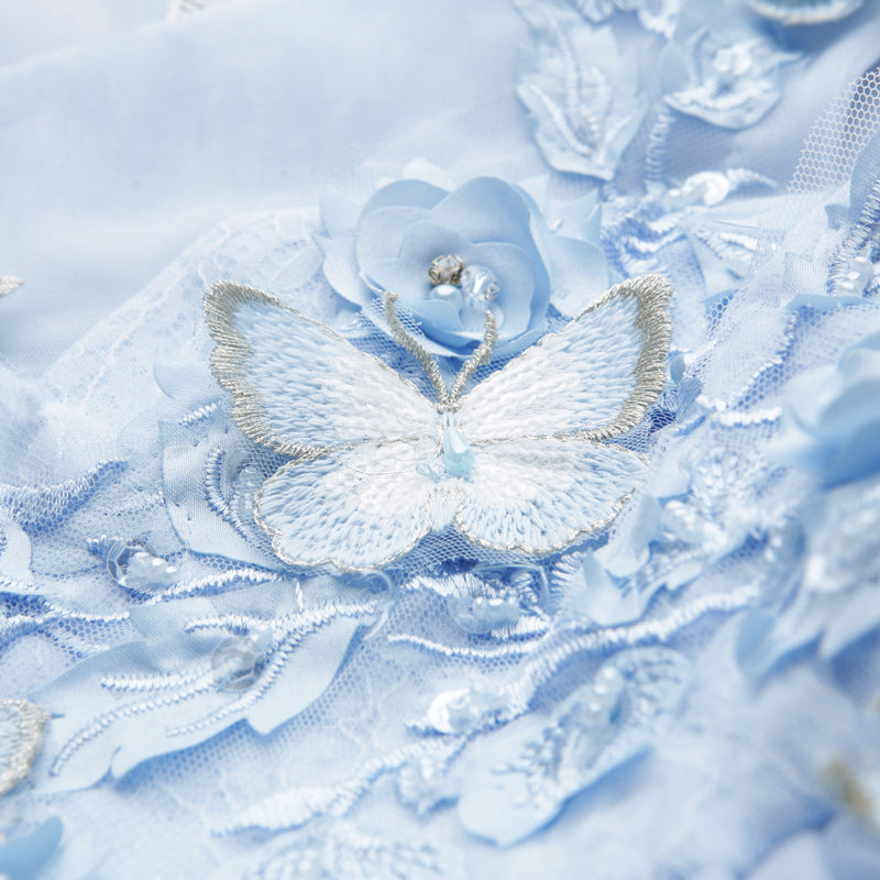 Butterfly Flower Girl Princess Maxi Dress | Blue Tulle Party Gown for Girls 2-12 Years