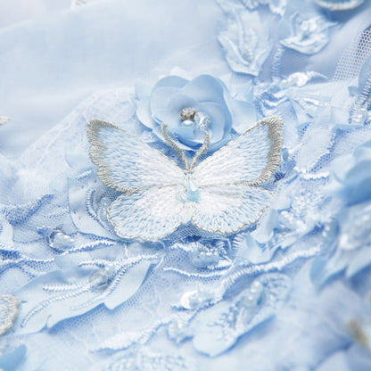 Butterfly Flower Girl Princess Maxi Dress | Blue Tulle Party Gown for Girls 2-12 Years