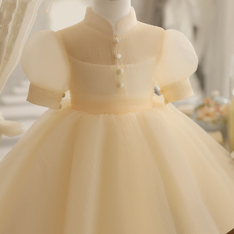 Cute Champagne A-Line Mesh Puffy Princess Dress for Girls | Formal Party & Flower Girl Gown