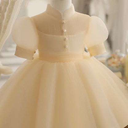 Cute Champagne A-Line Mesh Puffy Princess Dress for Girls | Formal Party & Flower Girl Gown