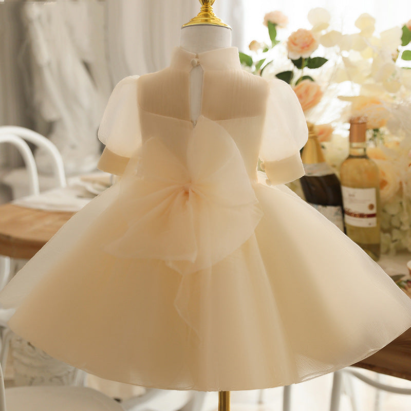 Cute Champagne A-Line Mesh Puffy Princess Dress for Girls | Formal Party & Flower Girl Gown