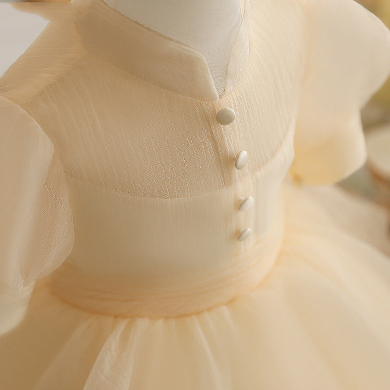 Cute Champagne A-Line Mesh Puffy Princess Dress for Girls | Formal Party & Flower Girl Gown