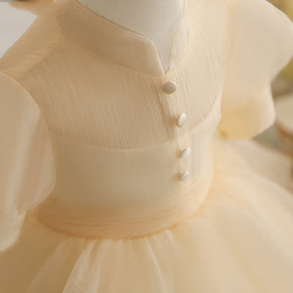 Cute Champagne A-Line Mesh Puffy Princess Dress for Girls | Formal Party & Flower Girl Gown