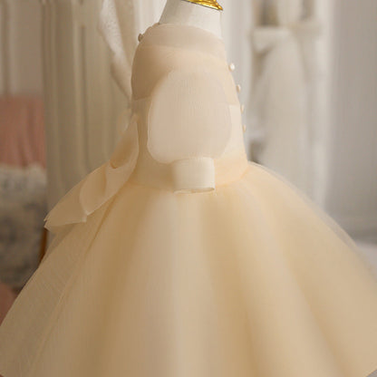 Cute Champagne A-Line Mesh Puffy Princess Dress for Girls | Formal Party & Flower Girl Gown