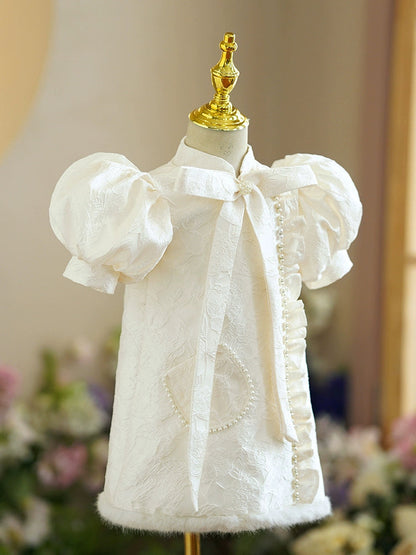Champagne A-Line Satin Flower Girl Dress with Sequins & Bow | Kids Party & Wedding Look