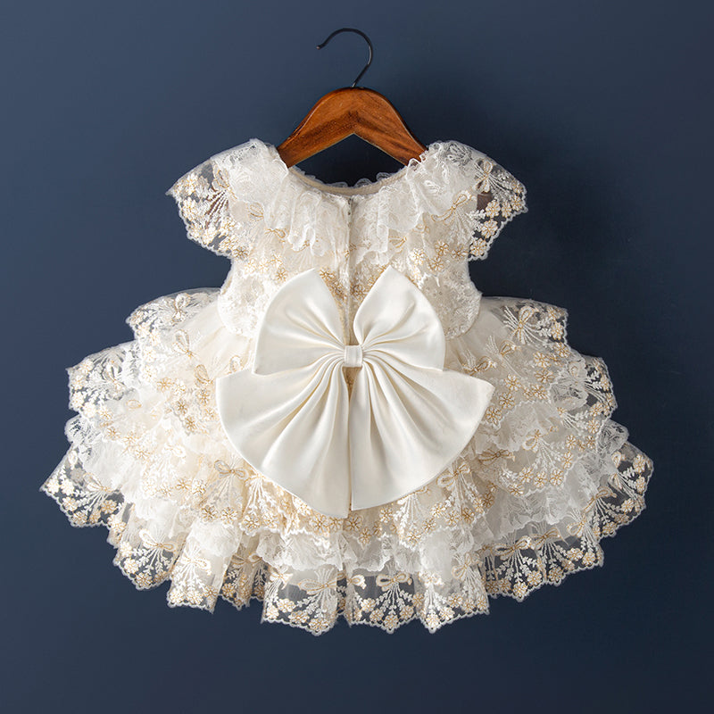 Champagne Lace Flower Girl Dress with Bowknot – Kids' Party & Wedding Gown