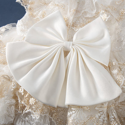 Champagne Lace Flower Girl Dress with Bowknot – Kids' Party & Wedding Gown