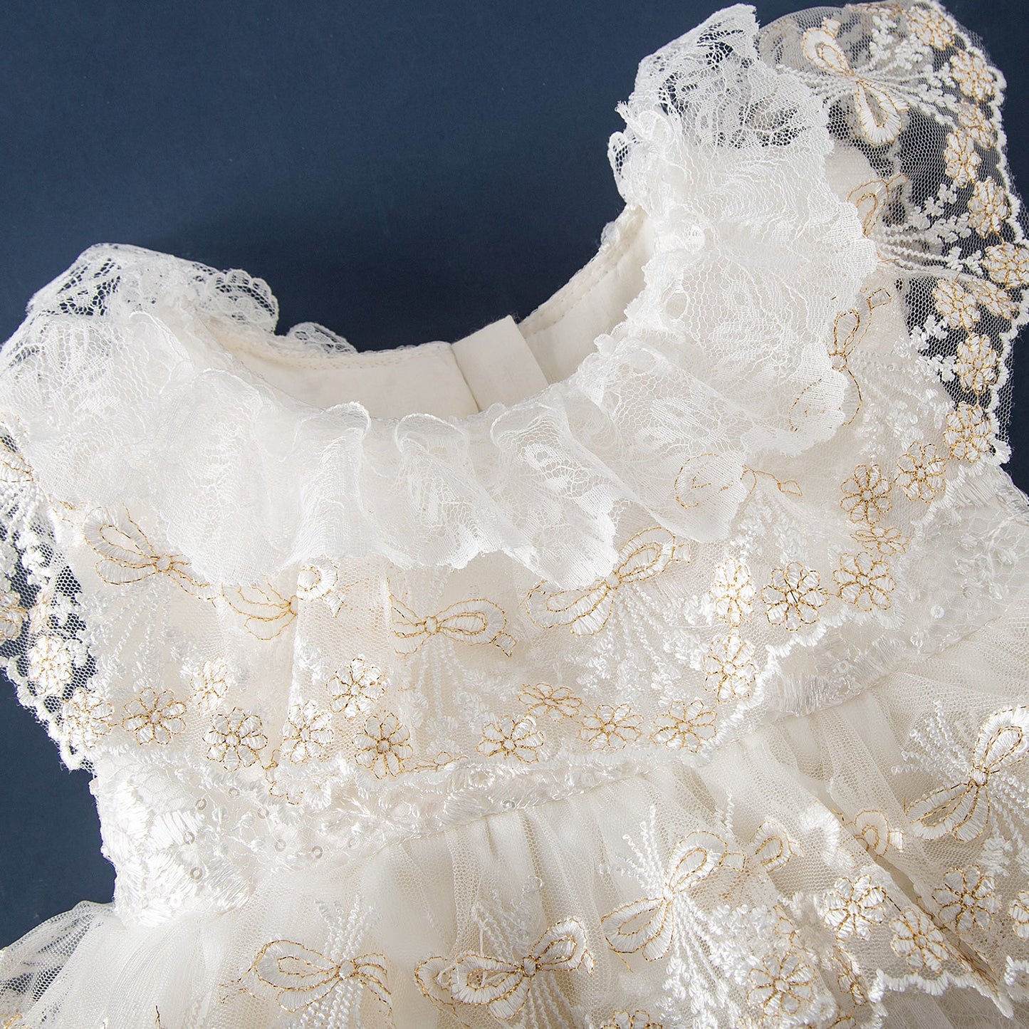 Champagne Lace Flower Girl Dress with Bowknot – Kids' Party & Wedding Gown