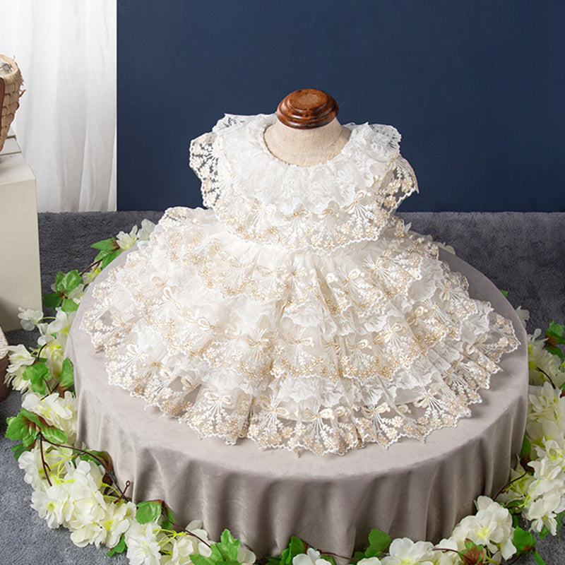 Champagne Lace Flower Girl Dress with Bowknot – Kids' Party & Wedding Gown