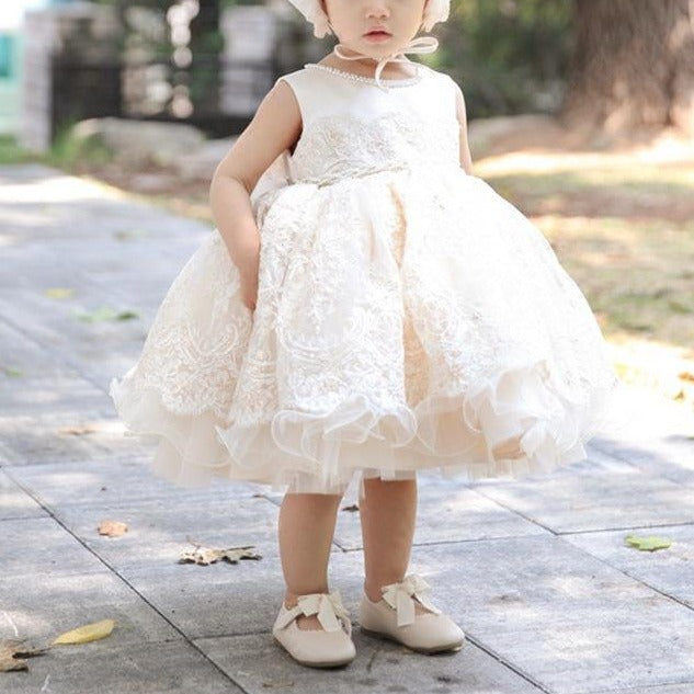 Champagne Lace A-Line Party Dress for Toddler Girls – Princess Flower Girl Dress