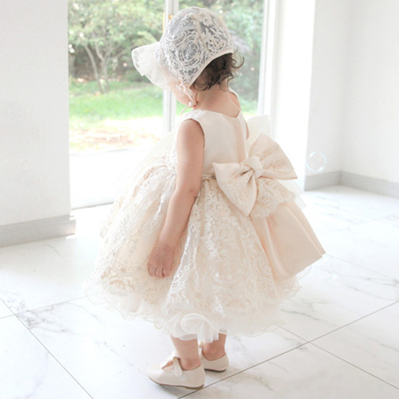 Champagne Lace A-Line Party Dress for Toddler Girls – Princess Flower Girl Dress