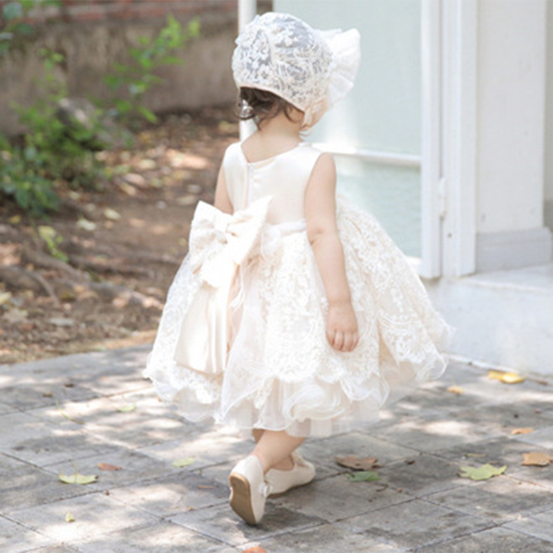 Champagne Lace A-Line Party Dress for Toddler Girls – Princess Flower Girl Dress