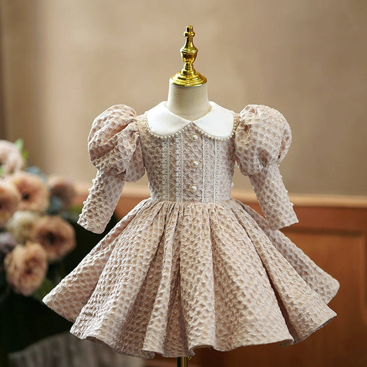 Champagne Princess Collared Ball Gown - Flower Girl & Party Dress
