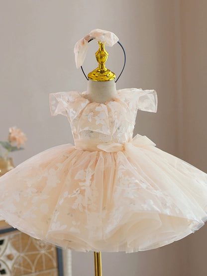 Champagne Puffy Flower Girl Dress – Princess Tulle Ball Gown for Parties & Weddings