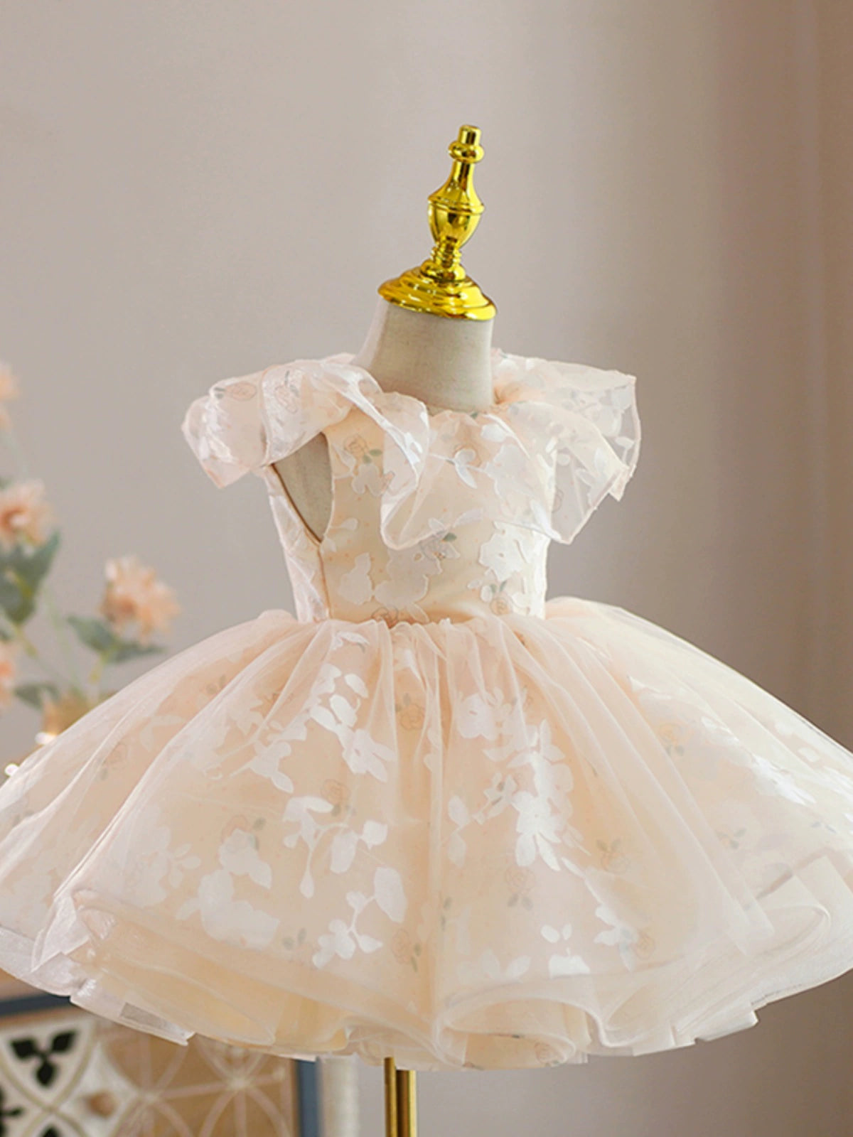 Champagne Puffy Flower Girl Dress – Princess Tulle Ball Gown for Parties & Weddings