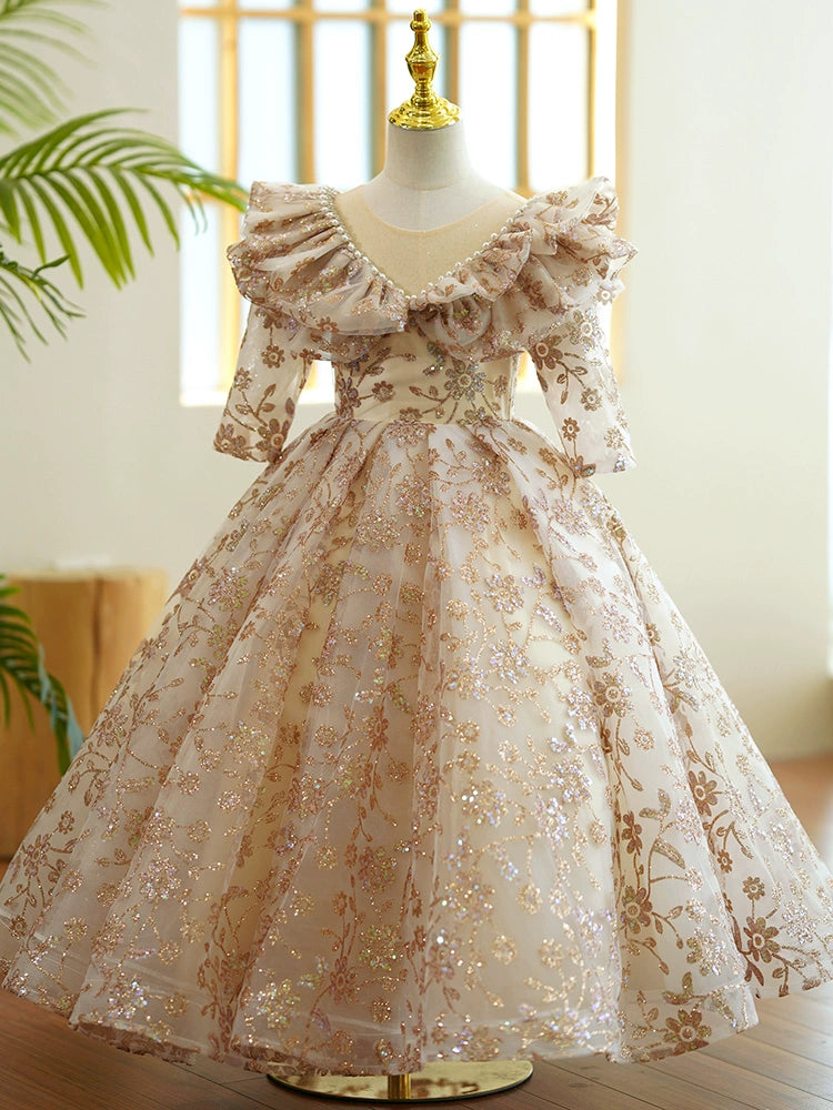 formal fairy dress Champagne Sequin Ball Gown Fairy Dress for Girls - Champagne / 4-5 Years (120cm)