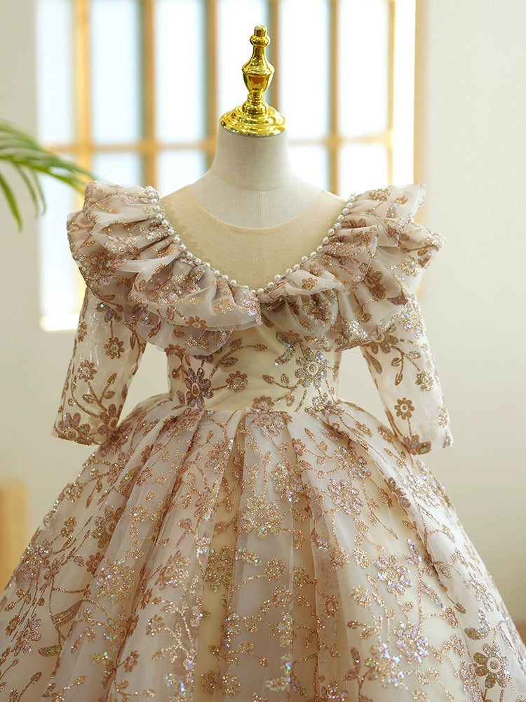 Champagne Sequin Princess Ball Gown for Girls