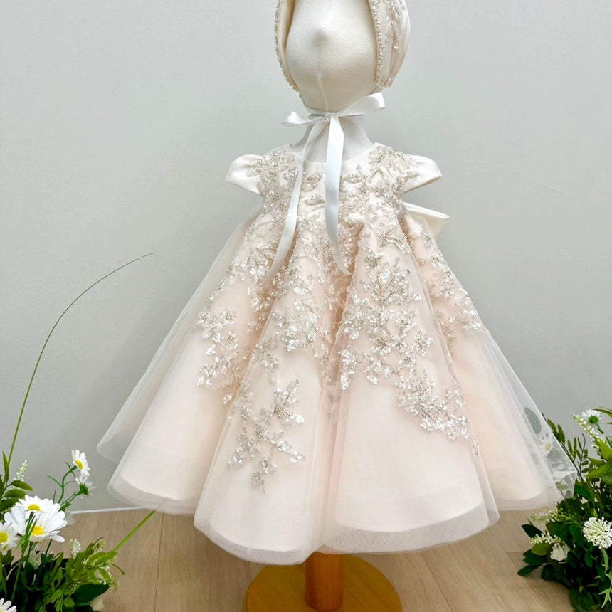Champagne Sequin Bow A-Line Party Dress for Girls - Champagne / 3-4 Years (110cm) Champagne Sequin Bow A-Line Party Dress for Girls - Champagne / 3-4 Years (110cm)