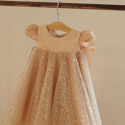 Champagne Sequin Princess Dress for Girls | Party & Flower Girl Dress